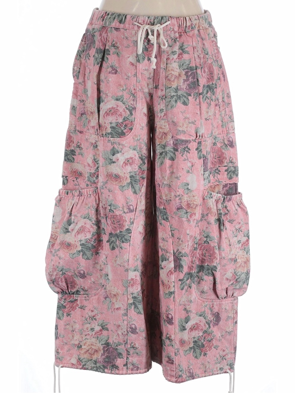 DAVI & DANI Pink Floral Wide-Leg Drawstring Jeans